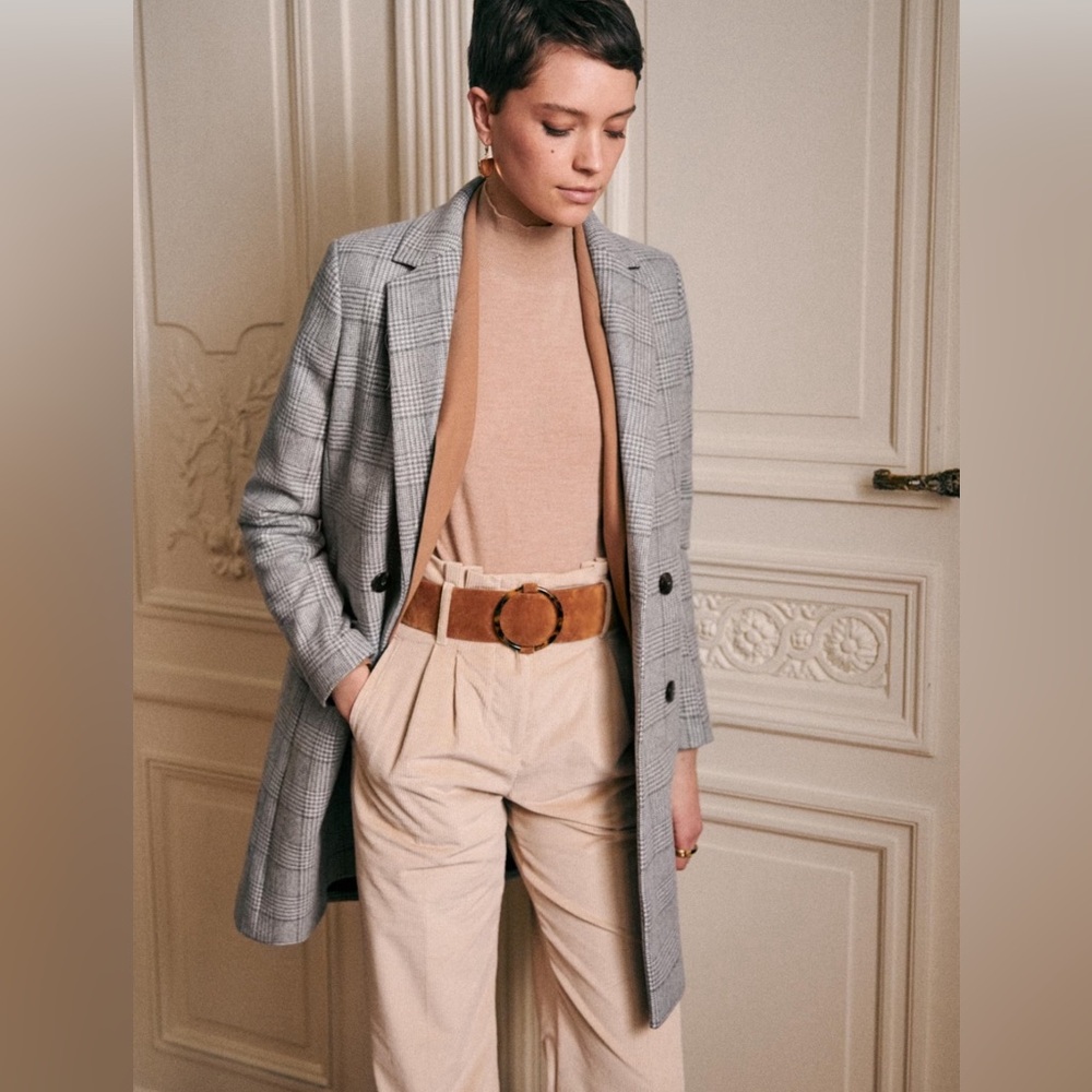Sézane Johnson Coat in Prince of Wales Gray Ecru, size 36 / 4